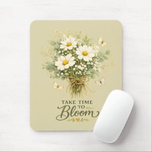 White Wildflower Bouquet Mouse Pad
