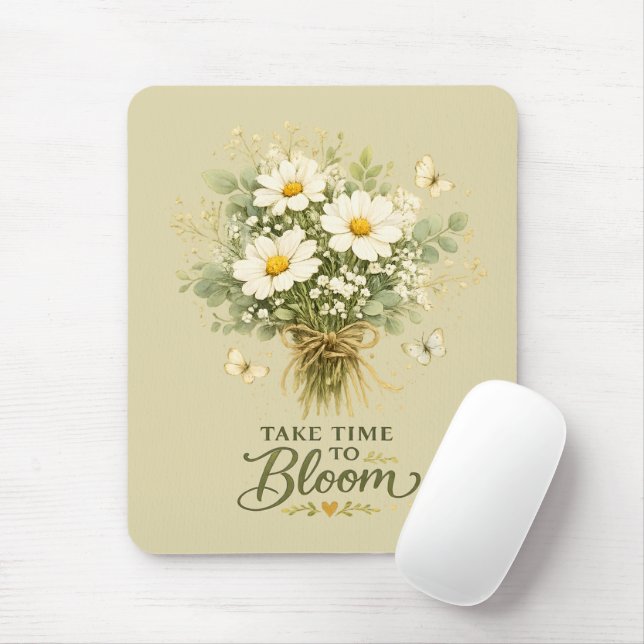 White Wildflower Bouquet Mouse Pad (With Mouse)
