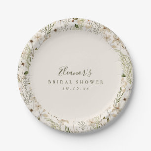 White Wildflower Bridal Shower Elegant Greenery  Paper Plate