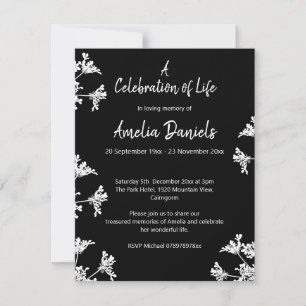 White wildflower Celebration of Life Announcement