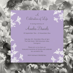 White wildflower Celebration of Life Announcement