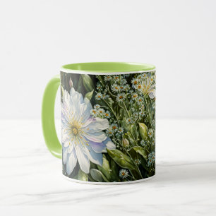 White Wildflower Floral Garden Art Cup Mug