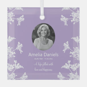 White Wildflower In Loving Memory Glass Tree Decoration