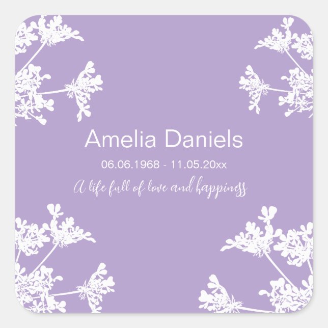 White Wildflower In Memory Square Sticker (Front)