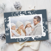 White Wildflower Silhouette Christmas Photo Navy