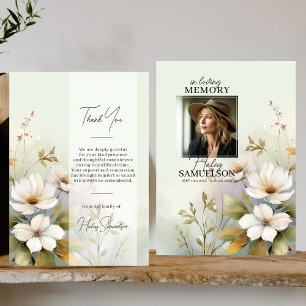 White Wildflowers Funeral Thank You   PHOTO Card
