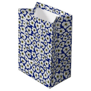 White Wildflowers On Blue Medium Gift Bag