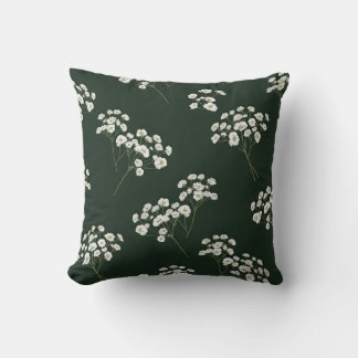 White wildflowers on deep green background  cushion