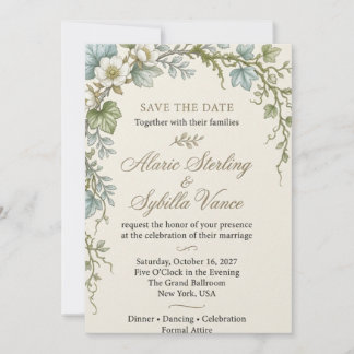 White Wildflowers, Trailing Foliage, Minimalist Bo Invitation