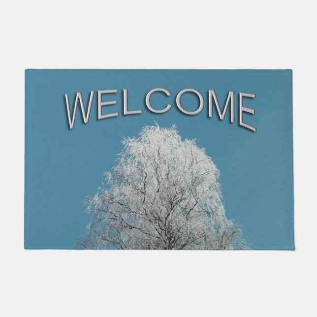  White Willow Tree Cloudless Blue Sky Welcome Doormat (Front)