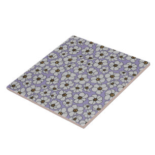 White Windflowers On Lavender Ceramic Tile