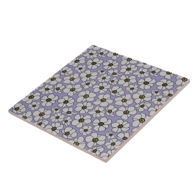 White Windflowers On Lavender  Ceramic Tile (Side)