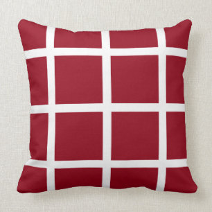 White Windowpane on School Days Red Cushion