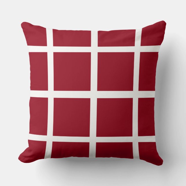 White Windowpane on School Days Red Cushion (Front)