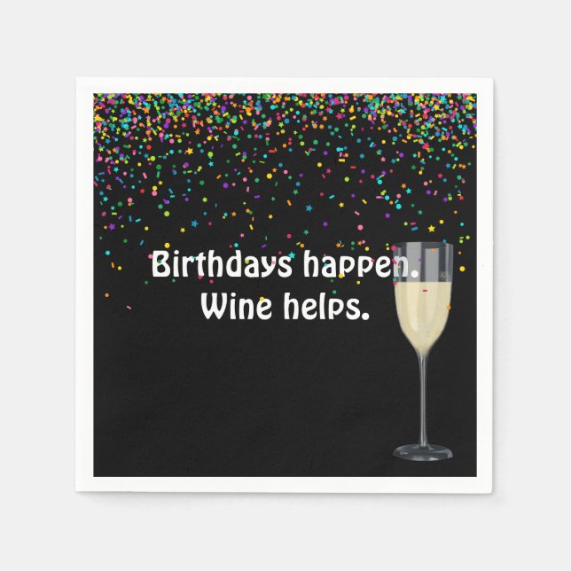 white wine and birthday party confetti napkin (Front)