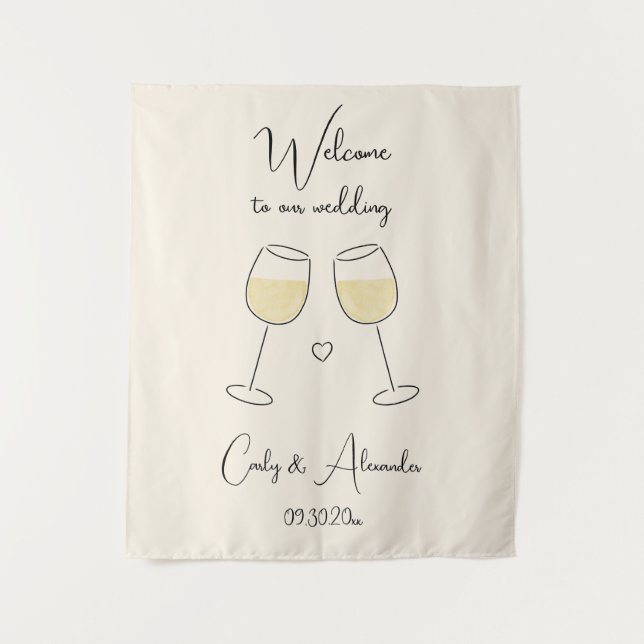 White Wine Glass Wedding Welcome Tapestry (Front)