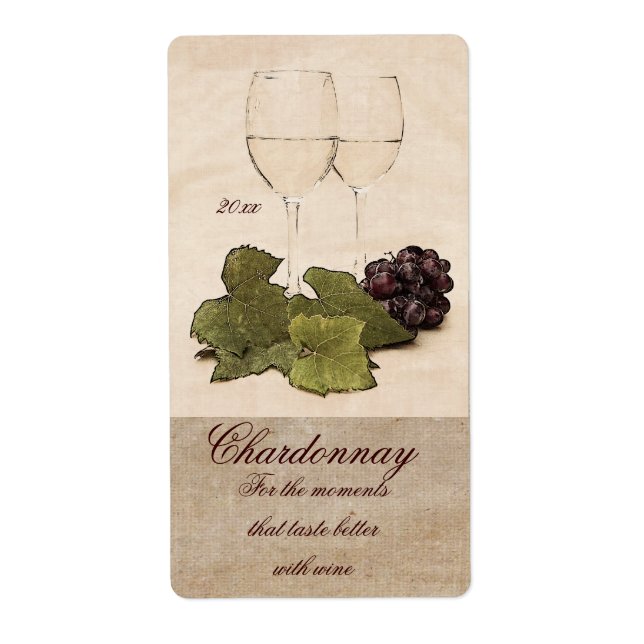 white wine glasses with grapes wine label (Front)