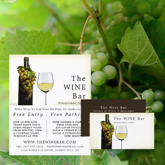 White Wine & Grapes, Wine Bar/Winery Advertising Flyer (Creator Uploaded)