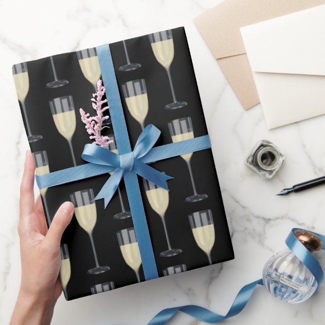 white wine in stemware glass wrapping paper (Gifting)