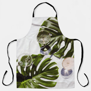 White wine on glasses apron