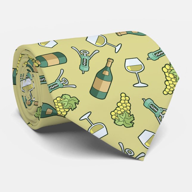 White Wine Pattern Neck Tie (Rolled)