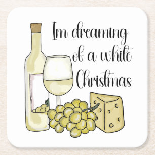 White wine related Christmas  Square Paper Coaster