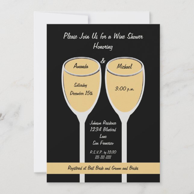 White Wine Shower or Bridal Shower Invitation (Front)