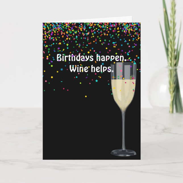 white wine with birthday confetti card (Front)