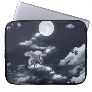 White winged horse flying in the sky with full moo laptop sleeve