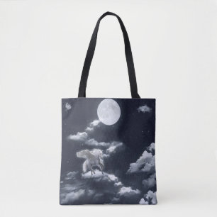 White winged horse flying in the sky with full moo tote bag