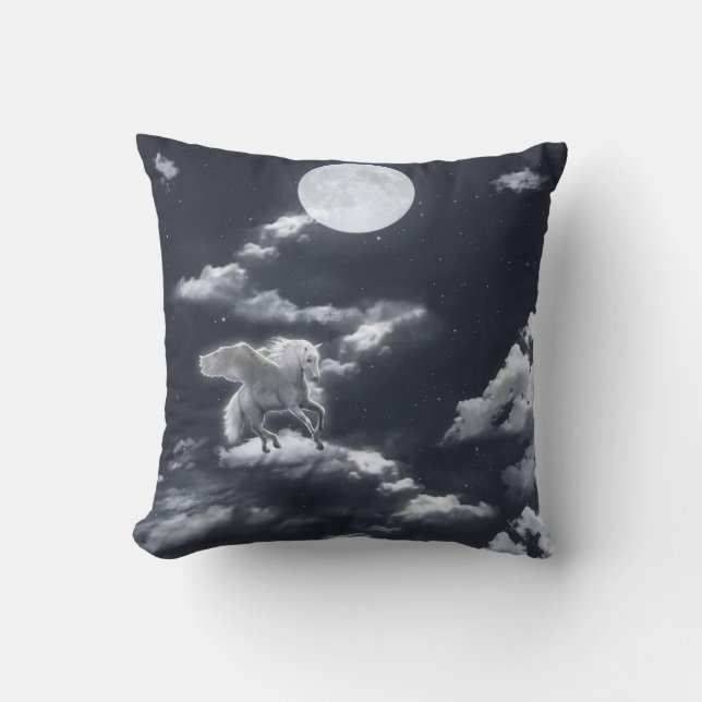 White winged horse: moonlit sky. cushion (Front)