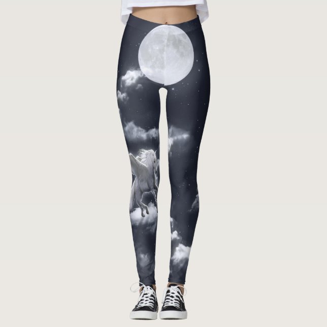 White winged horse: moonlit sky. leggings (Front)