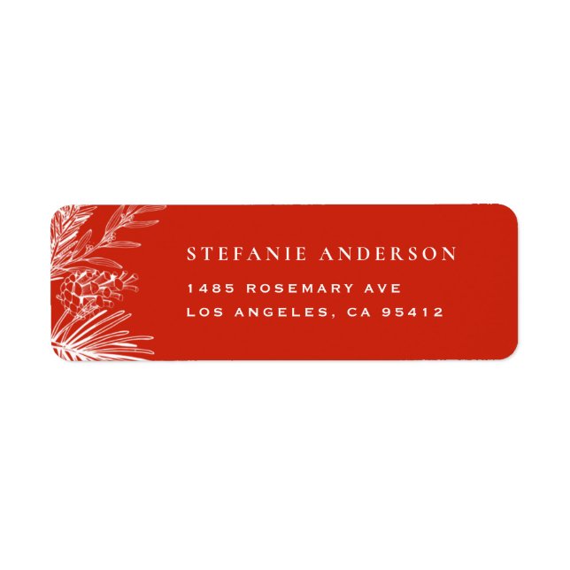 White Winter Botanicals Red Christmas Return Address Label (Front)
