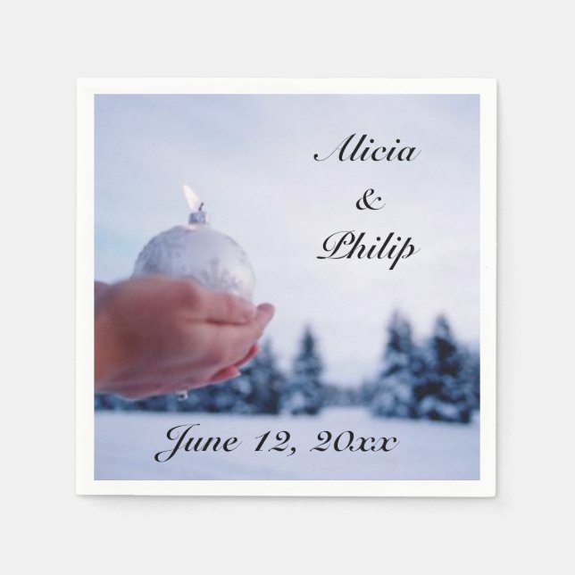 White Winter Christmas Candle Scene Paper Napkins (Front)