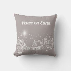 White Winter Country Peace on Earth Silhouette Cushion