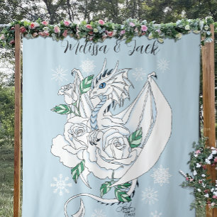 White Winter Dragon Snowflake Blue  Tapestry