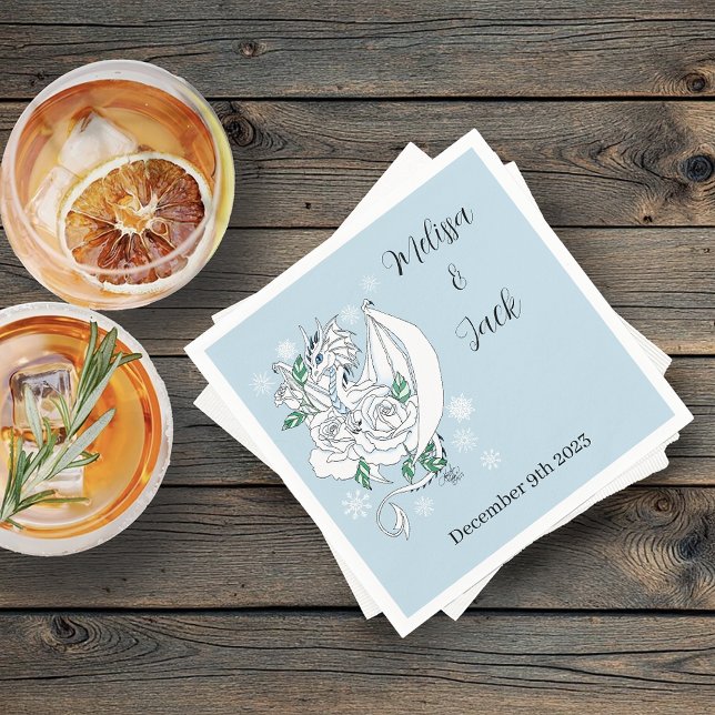 White Winter Dragon Snowflakes Blue Napkin (Creator Uploaded)