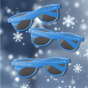White Winter Dragon Snowflakes Blue Sunglasses