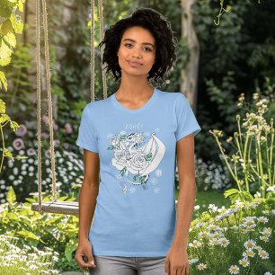 White Winter Dragon Snowflakes Blue T-Shirt