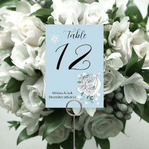 White Winter Dragon Snowflakes Blue Table Number