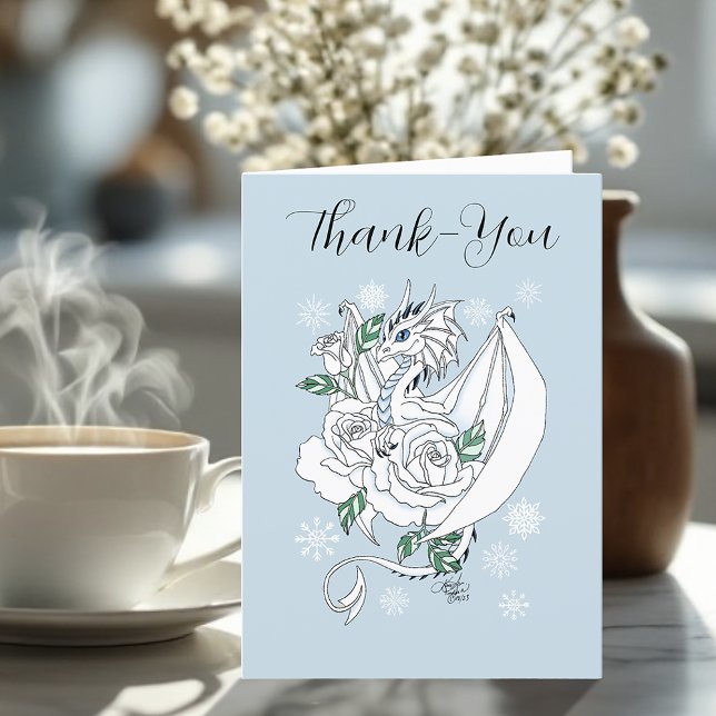 White Winter Dragon Snowflakes Blue Thank You Card (Creator Uploaded)