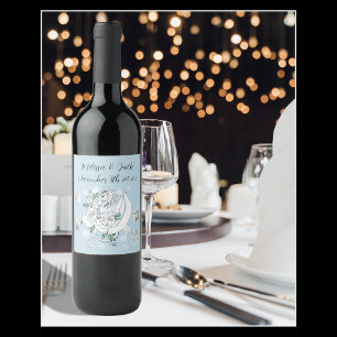 White Winter Dragon Snowflakes Blue Wine Label
