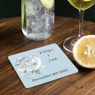 White Winter Dragon Wedding Square Paper Coaster