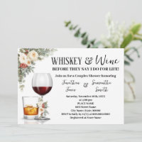 White Winter Floral Whiskey & Wine Couples Shower