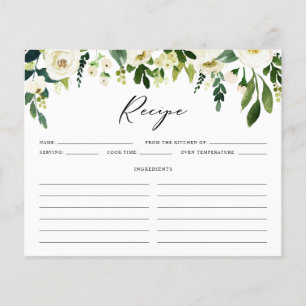 White Winter Flowers Bridal Shower Recipe Card