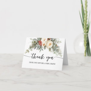 White Winter Flowers Wedding Thank You Folded Card