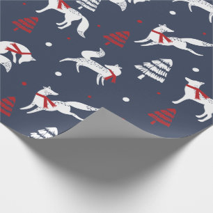 White Winter Forrest Foxes Christmas Tree Pattern Wrapping Paper