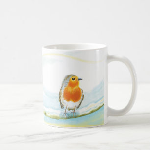 White Winter Landscape Illustration With Robin Coffee Mug
