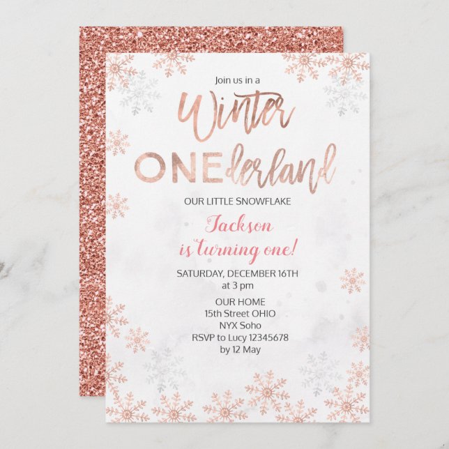 White Winter Onederland First Birthday Invite (Front/Back)