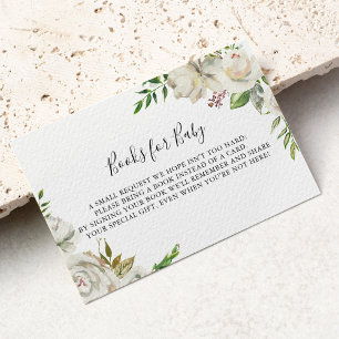 White Winter Peony Floral Baby Shower Book Request Enclosure Card